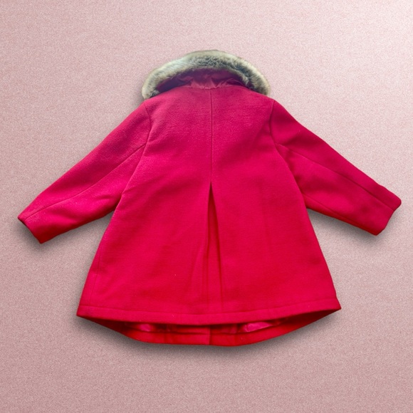 New Toddler girl button closure red Winter Coat With Faux Fur Trip 18-24m - Picture 2 of 12